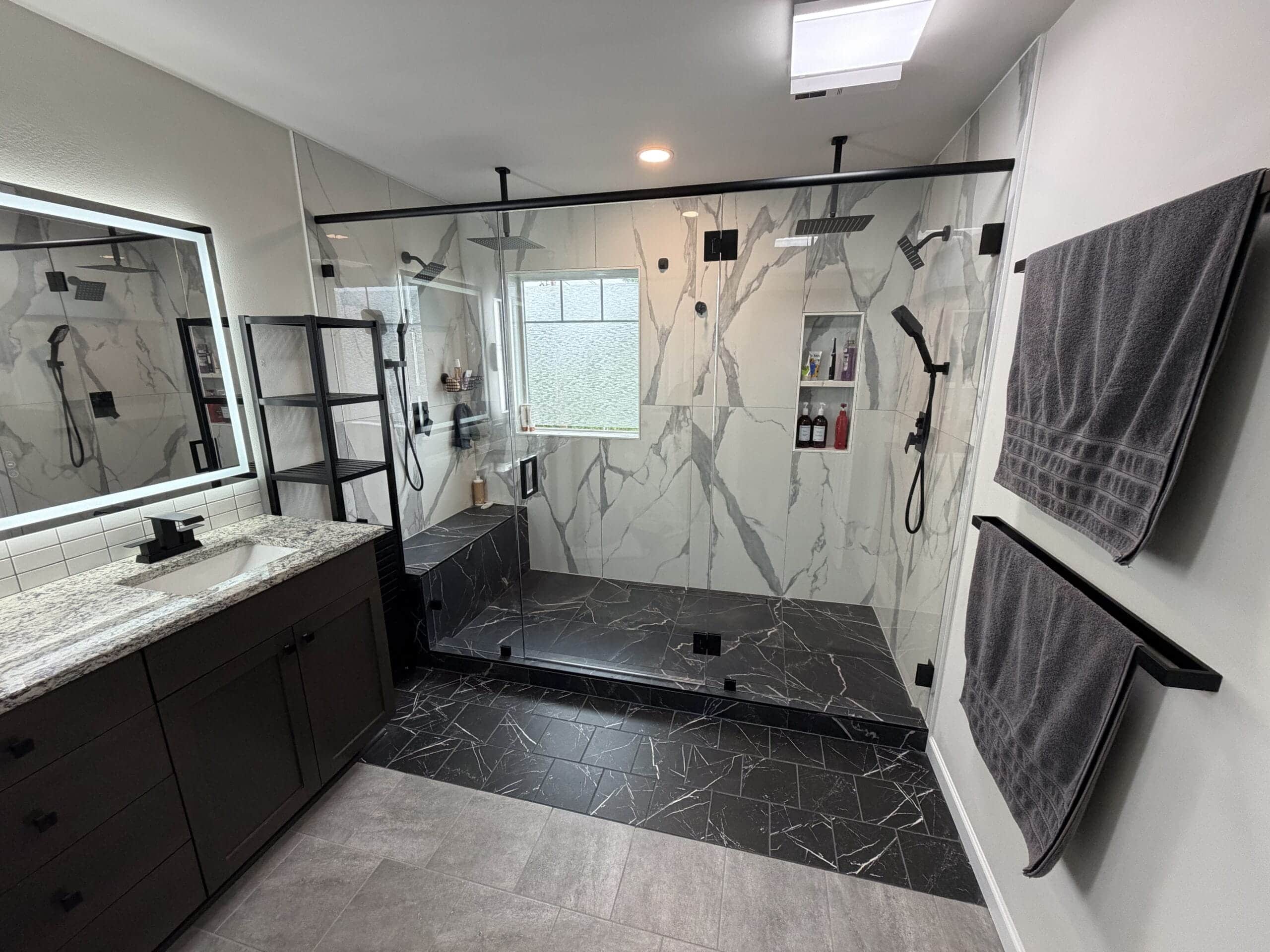 Stunning modern master bathroom remodel in Renton WA with large walk-in tiled shower