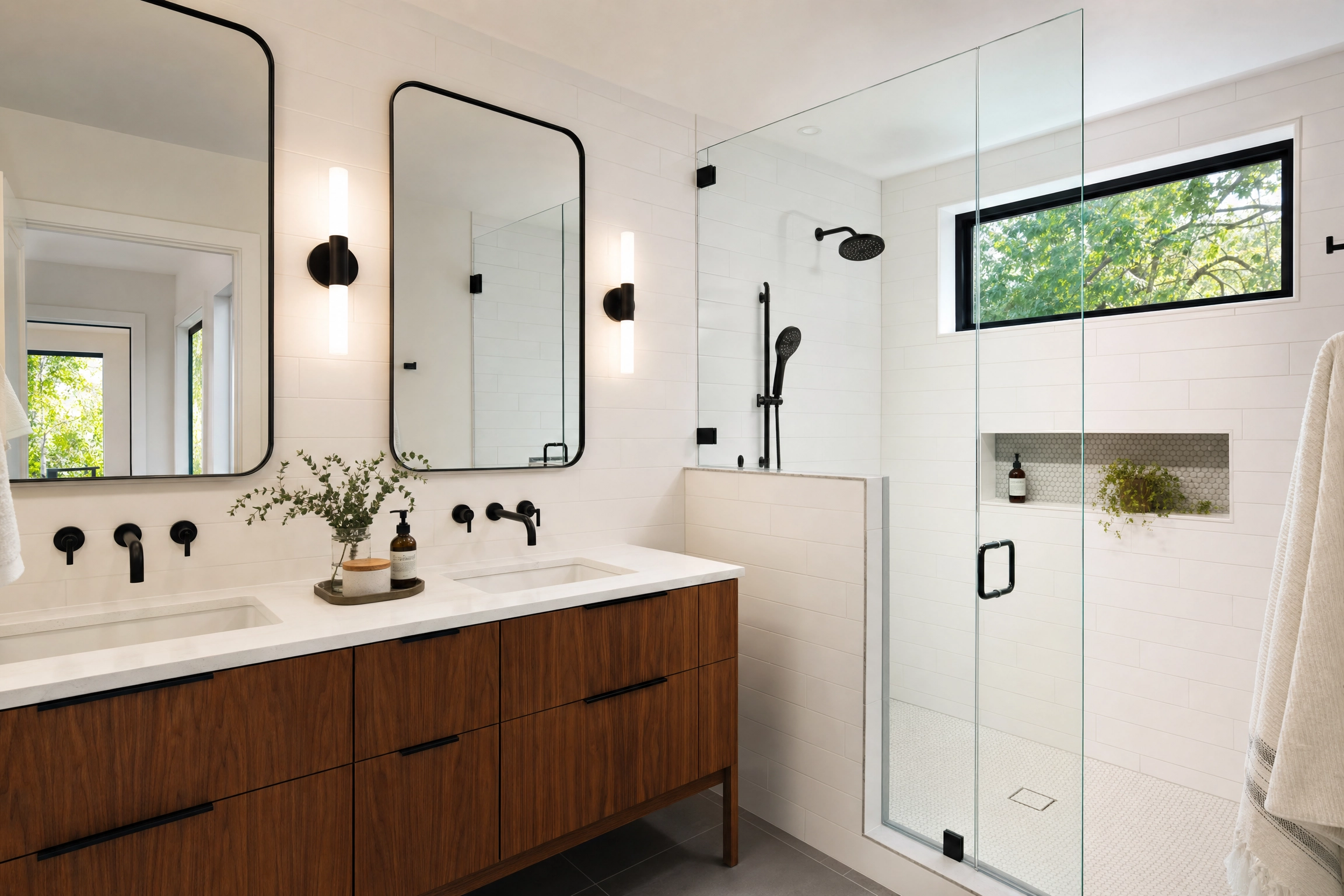 Modern bathroom remodel with new tile and vanity in Kent WA home